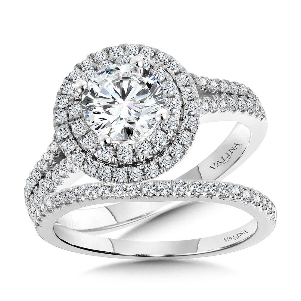 Valina Round Double-Halo Split Shank Engagement Ring R1125W-SR