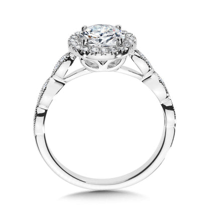 Valina Scalloped & Milgrain-Beaded Round Halo Engagement Ring R1126W-SR