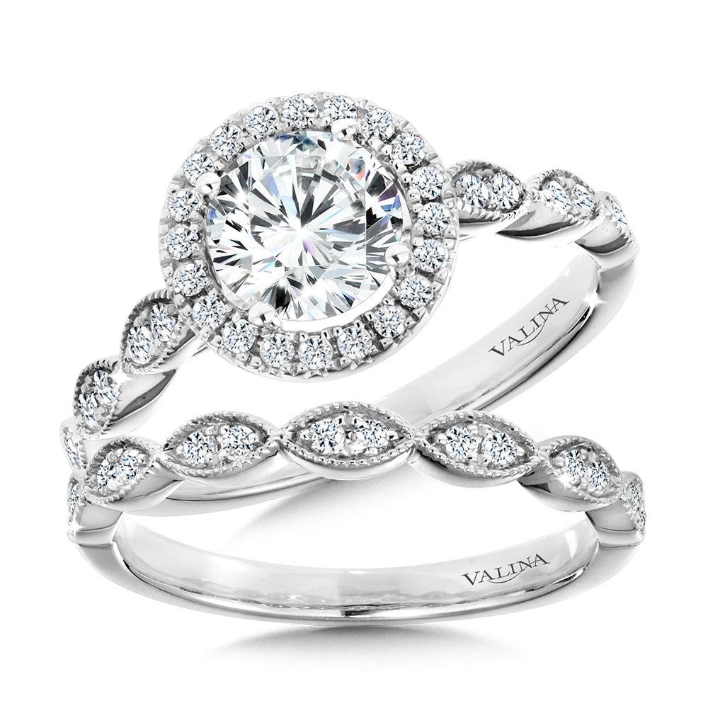 Valina Scalloped & Milgrain-Beaded Round Halo Engagement Ring R1126W-SR