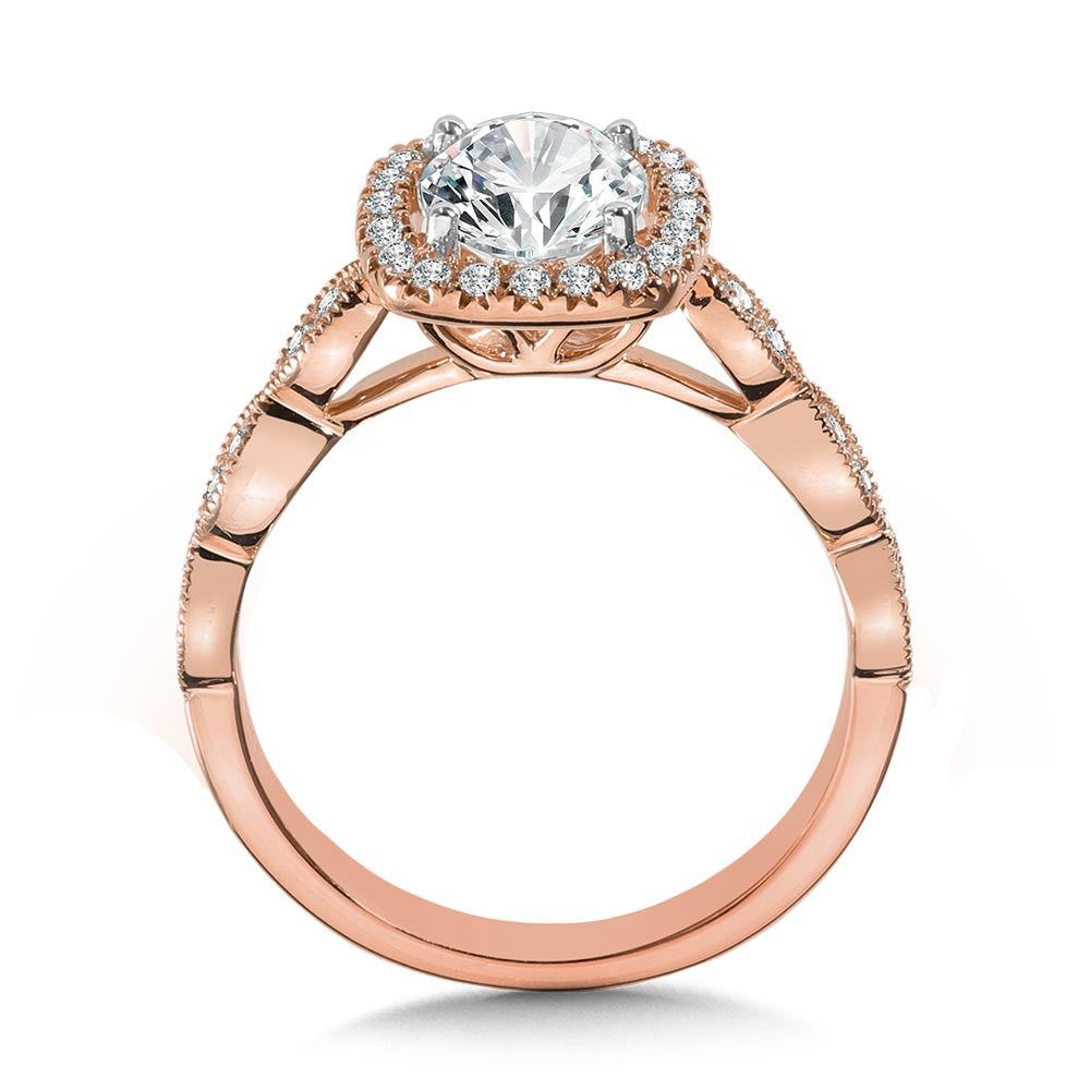 Valina Scalloped & Milgrain-Beaded Cushion-Shaped Halo Engagement Ring R1127P-SR