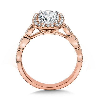 Valina Scalloped & Milgrain-Beaded Cushion-Shaped Halo Engagement Ring R1127P-SR