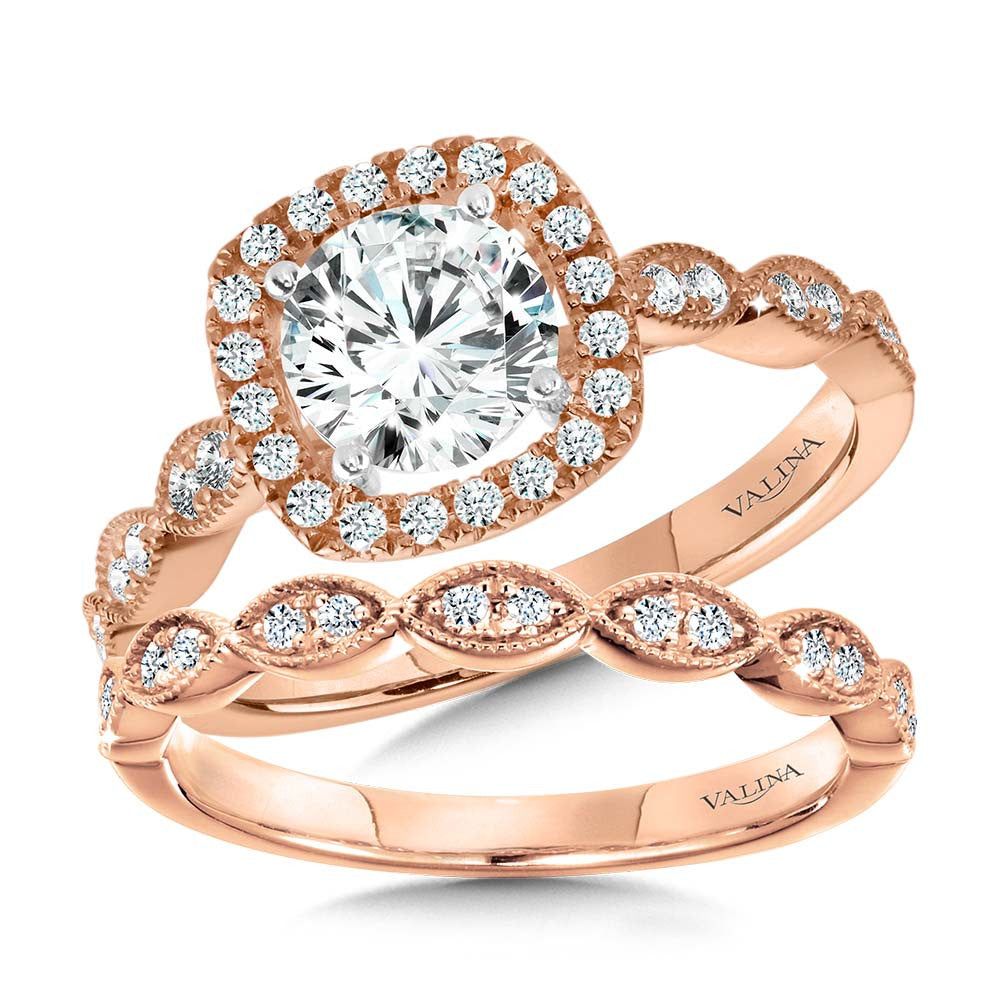 Valina Scalloped & Milgrain-Beaded Cushion-Shaped Halo Engagement Ring R1127P-SR