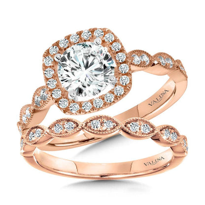 Valina Scalloped & Milgrain-Beaded Cushion-Shaped Halo Engagement Ring R1127P-SR