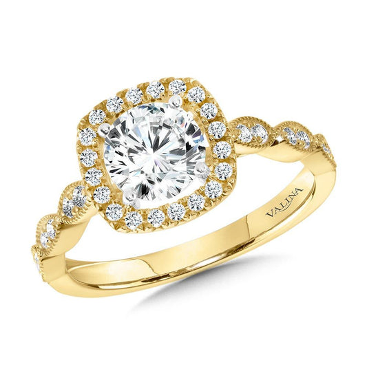 Valina Scalloped & Milgrain-Beaded Cushion-Shaped Halo Engagement Ring R1127Y-SR
