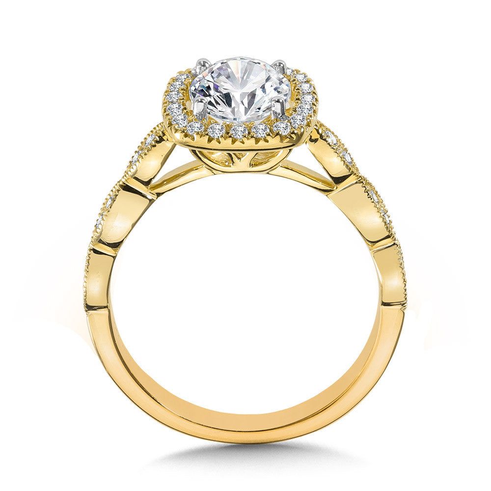 Valina Scalloped & Milgrain-Beaded Cushion-Shaped Halo Engagement Ring R1127Y-SR