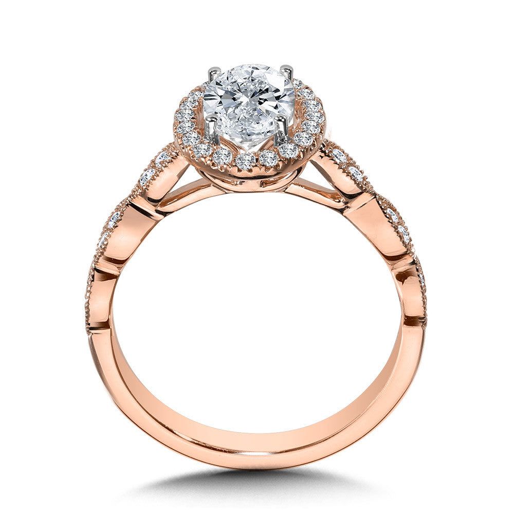 Valina Scalloped & Milgrain-Beaded Oval Halo Engagement Ring R1128P-SR