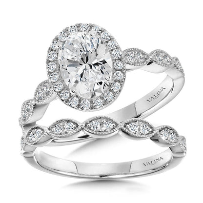 Valina Scalloped & Milgrain-Beaded Oval Halo Engagement Ring R1128W-SR