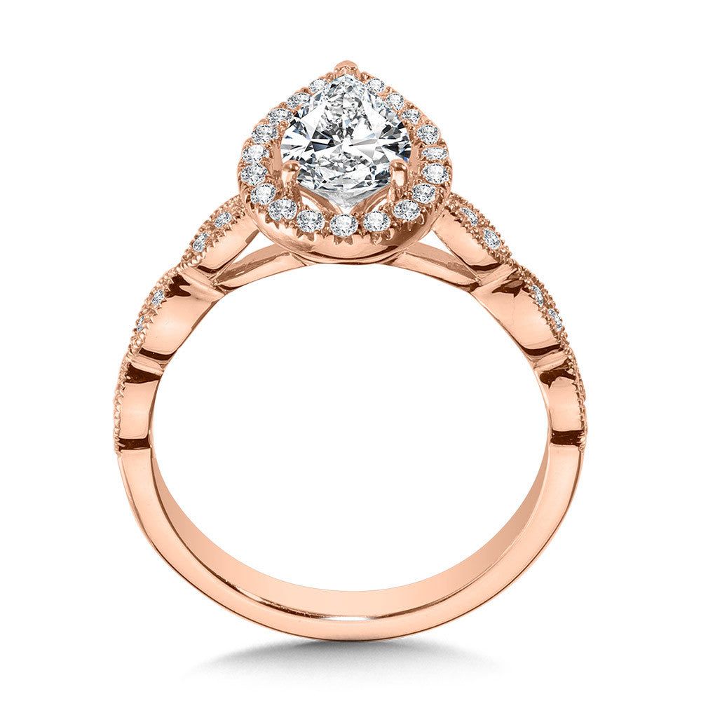 Valina Scalloped & Milgrain-Beaded Pear-Shaped Halo Engagement Ring R1129P-SR
