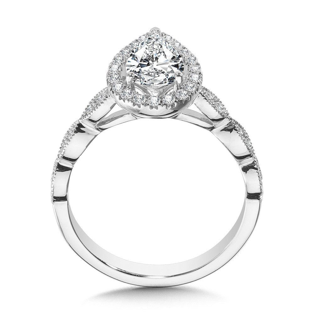 Valina Scalloped & Milgrain-Beaded Pear-Shaped Halo Engagement Ring R1129W-SR
