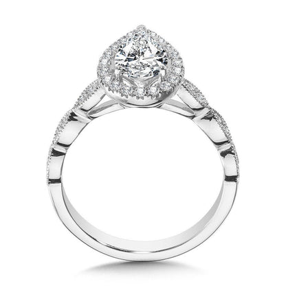 Valina Scalloped & Milgrain-Beaded Pear-Shaped Halo Engagement Ring R1129W-SR
