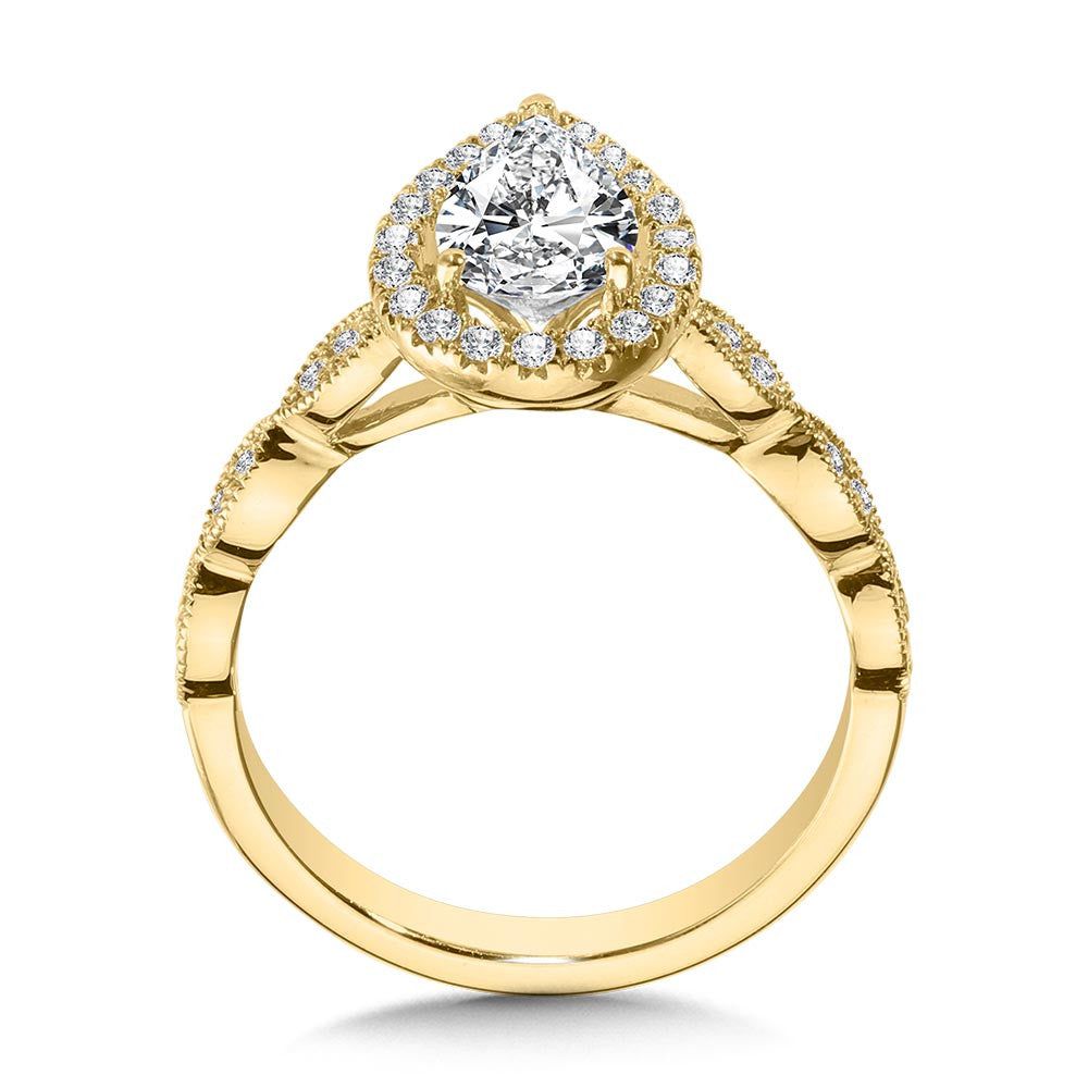 Valina Scalloped & Milgrain-Beaded Pear-Shaped Halo Engagement Ring R1129Y-SR