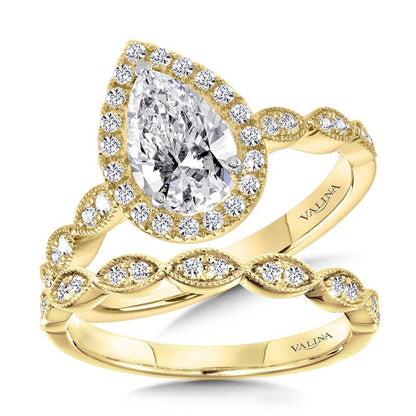 Valina Scalloped & Milgrain-Beaded Pear-Shaped Halo Engagement Ring R1129Y-SR