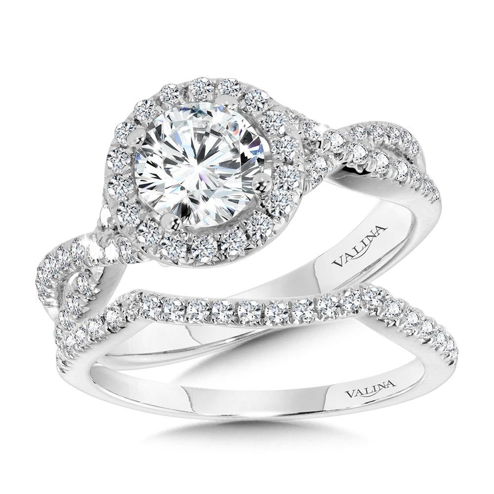 Valina Crisscross Round Halo Engagement Ring R1130W-SR