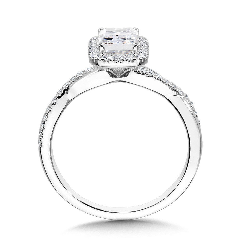 Valina Crisscross Emerald-Shaped Halo Engagement Ring R1133W-SR