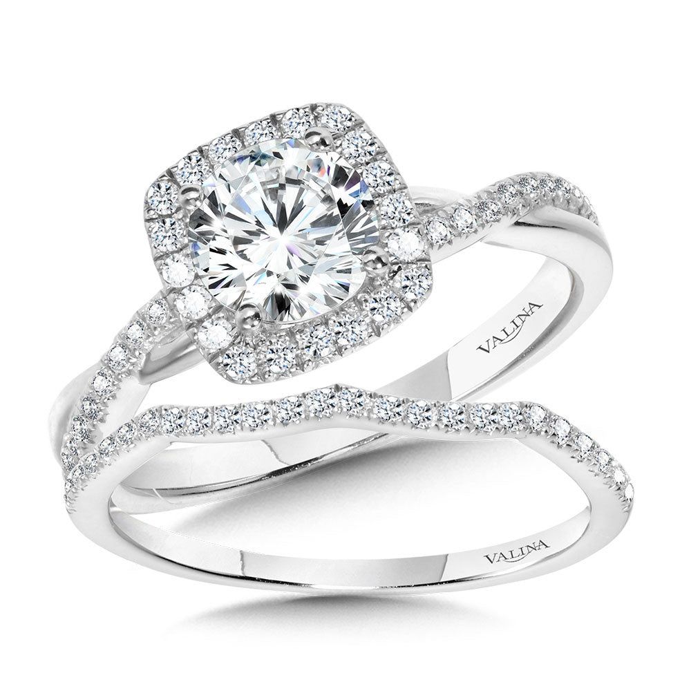 Valina Crisscross Cushion-Shaped Halo Engagement Ring R1135W-SR