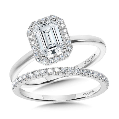 Valina Classic Straight Emerald-Shaped Halo Engagement Ring R1143W-SR