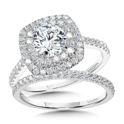 Valina Straight Cushion-Shaped Double-Halo Engagement Ring R1144W-SR