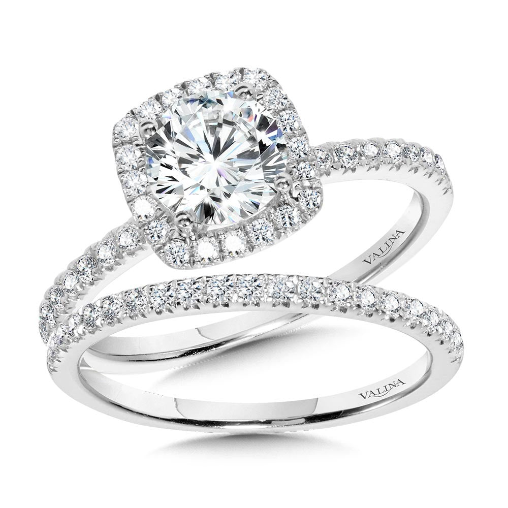 CLASSIC STRAIGHT CUSHION-SHAPED HALO ENGAGEMENT RING R1151W-SR