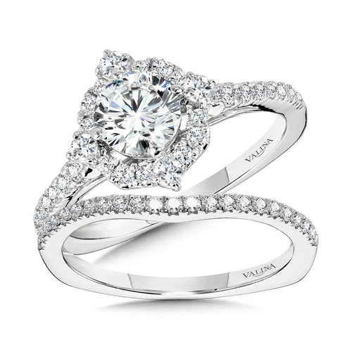 Decorative Straight Halo Engagement Ring R1162W