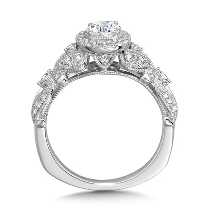 Valina Vintage Milgrain & Filigree Accented Halo Engagement Ring R1168W