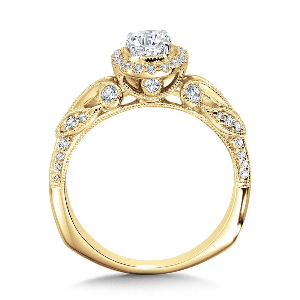 Valina Vintage Milgrain & Filigree Accented Halo Engagement Ring R1170Y