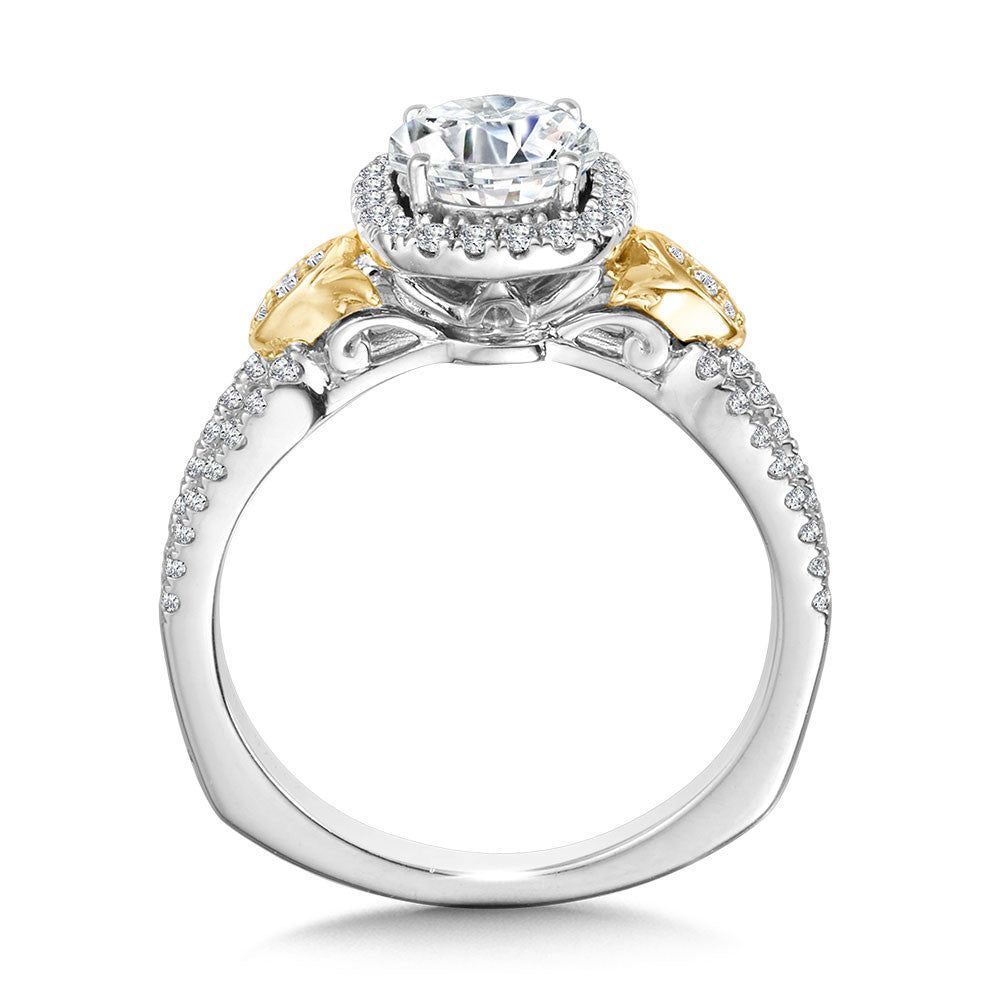 Valina Dual-Tone Split Shank Cushion-Shaped Halo Engagement Ring R1173WY