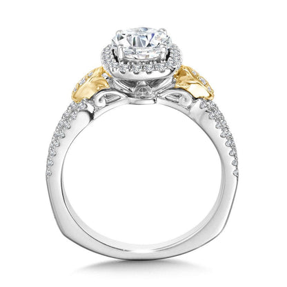 Valina Dual-Tone Split Shank Cushion-Shaped Halo Engagement Ring R1173WY