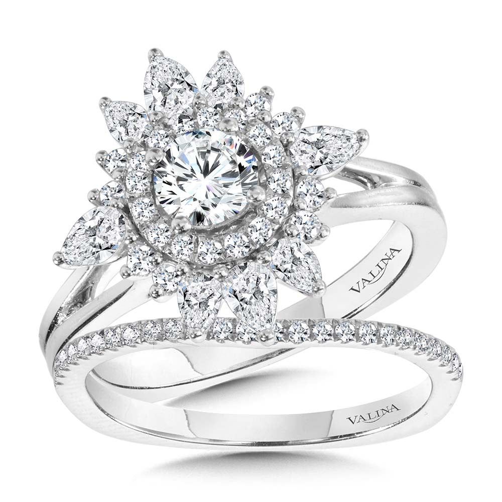 Valina Sun-Burst Split Shank Double Halo Diamond Engagement Ring R2200W