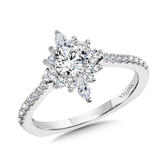 Valina Marquise-Accented Sun Burst Diamond Halo Engagement Ring R2204W