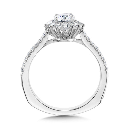 Valina Marquise-Accented Sun Burst Diamond Halo Engagement Ring R2204W