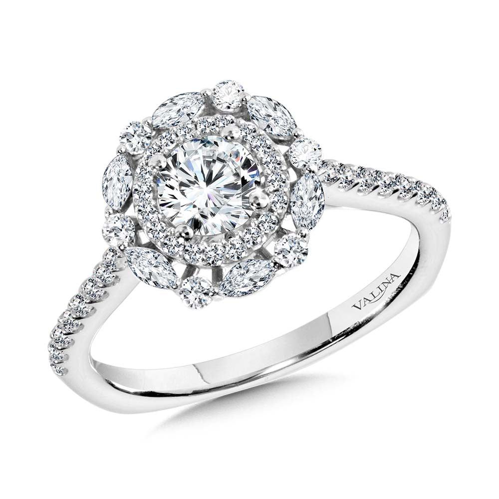 Valina Marquise-Accented Double Halo Diamond Engagement Ring R2205W