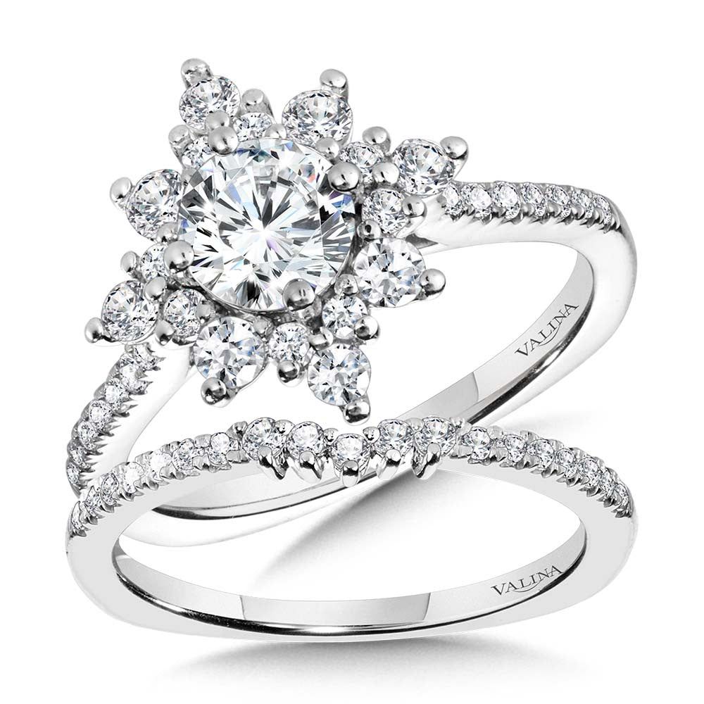 Valina Prong-Tipped Sun Burst Diamond Halo Engagement Ring R2207W