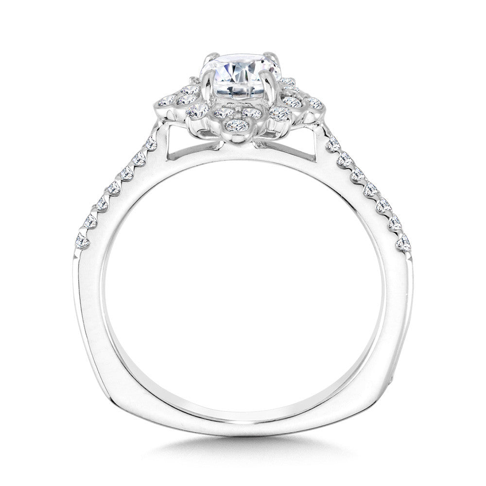 Valina Bezel-Set Sun Burst Diamond Halo Engagement Ring R2209W