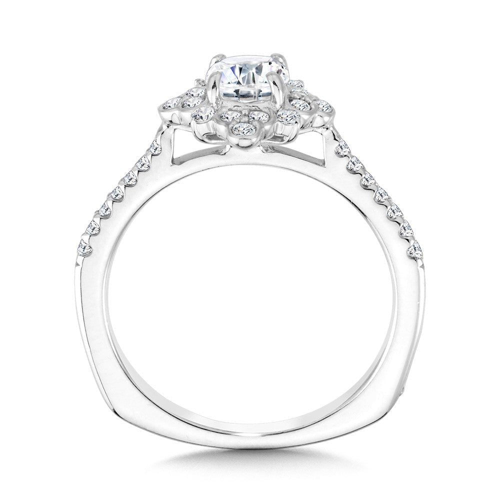 Valina Bezel-Set Sun Burst Diamond Halo Engagement Ring R2209W
