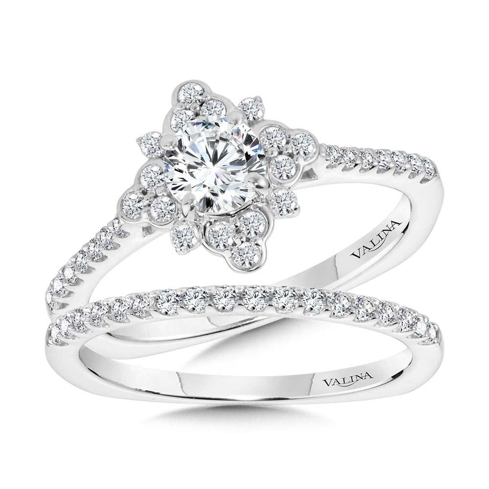 Valina Bezel-Set Sun Burst Diamond Halo Engagement Ring R2209W