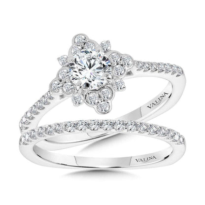 Valina Bezel-Set Sun Burst Diamond Halo Engagement Ring R2209W