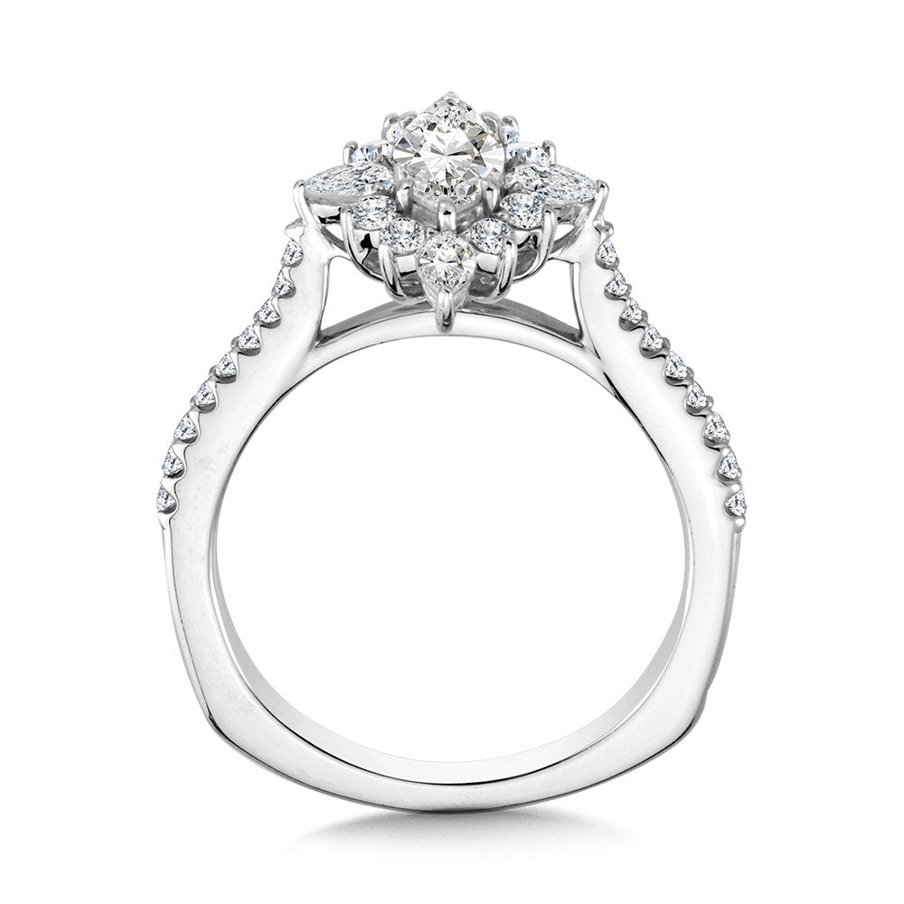 Valina Marquise-Cut & Pear-Accented Sun Burst Diamond Halo Engagement Ring R2210W