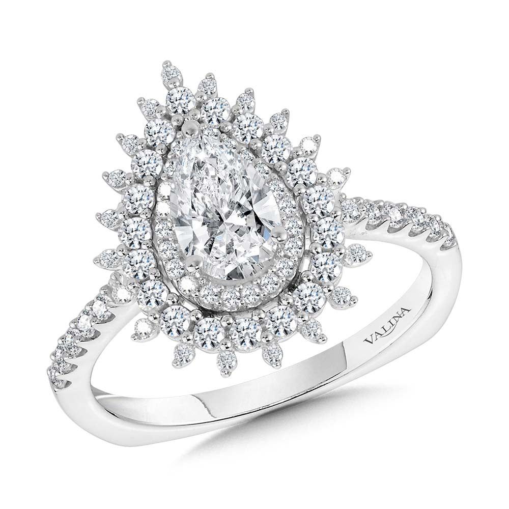 Valina Pear-Cut Triple Diamond Halo Sun Burst Engagement Ring R2211W
