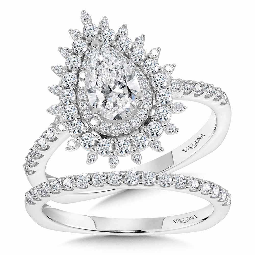 Valina Pear-Cut Triple Diamond Halo Sun Burst Engagement Ring R2211W