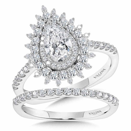 Pear-Cut Triple Diamond Halo Sun Burst Engagement Ring R2211W