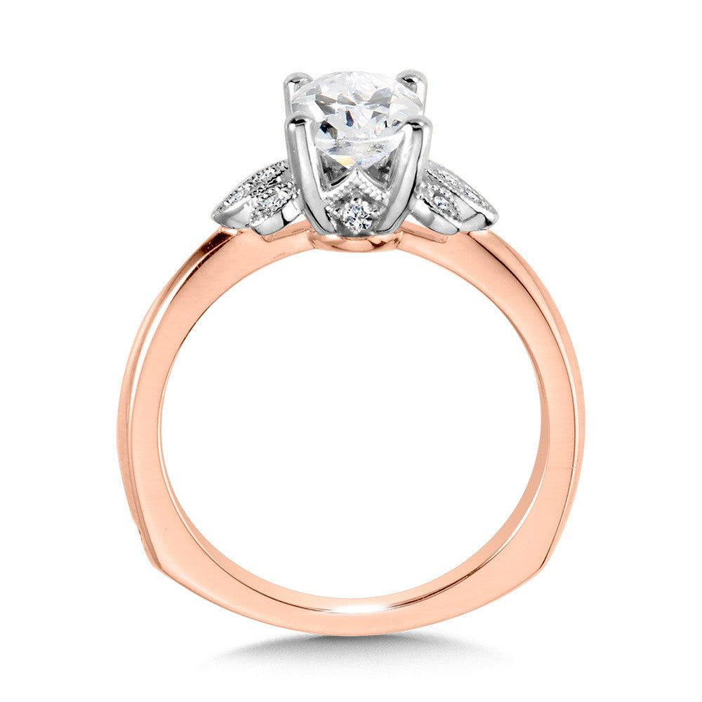 Valina Floral Mixed-Metal & Oval-Cut Milgrain-Beaded Diamond Engagement Ring R2212PW