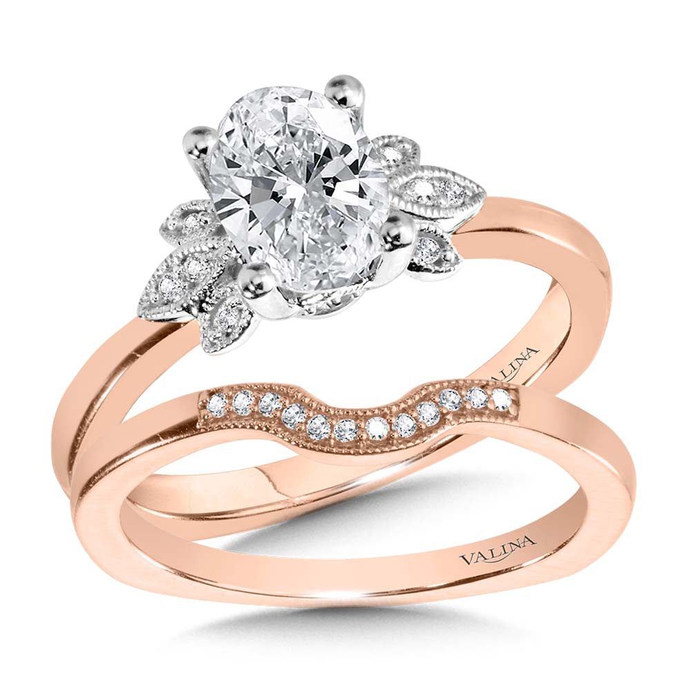 Valina Floral Mixed-Metal & Oval-Cut Milgrain-Beaded Diamond Engagement Ring R2212PW