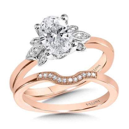 Valina Floral Mixed-Metal & Oval-Cut Milgrain-Beaded Diamond Engagement Ring R2212PW