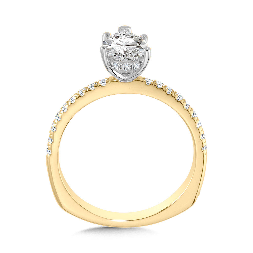 STRAIGHT PEAR-CUT DIAMOND HIDDEN HALO ENGAGEMENT RING. R2213Y