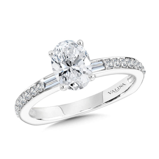 Valina Oval-Cut Straight Hidden Halo & Baguette Diamond Engagement Ring R2215W