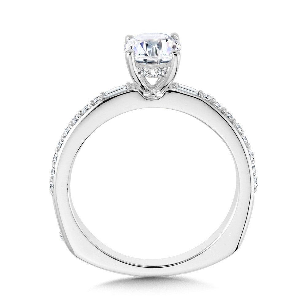 Valina Oval-Cut Straight Hidden Halo & Baguette Diamond Engagement Ring R2215W