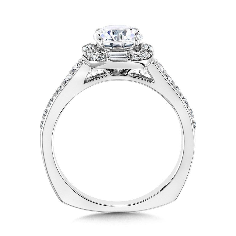 Valina Baguette-Accented Cushion-Shaped Halo Diamond Engagement Ring w/ Channel-set Illusion R2216W