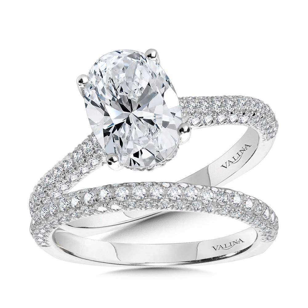 Valina Straight Pave-Set Hidden Halo Diamond Engagement Ring R2217W