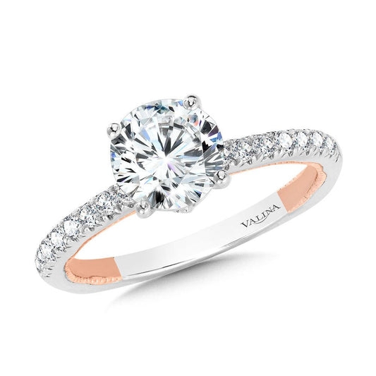 Valina Two-Tone & Milgrain-Beaded Hidden Accents Diamond Engagement Ring R2219WP