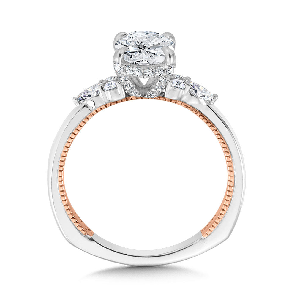 Valina Oval-Cut Two-Tone & Milgrain-Beaded Hidden Halo Diamond Engagement Ring R2220WP